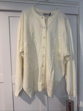 Vintage Signature Ivory Floral Embroidered Button-Up Cardigan